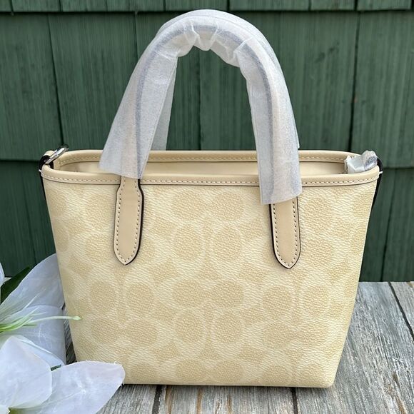 Coach City Mini Tote Bag In Signature Canvas Butter Yellow Crossbody Purse - Picture 4 of 15